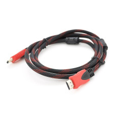 Кабель Merlion HDMI-HDMI 15m, v1.4, OD-7.4mm, 2 фільтра, обплетення, круглий Black / RED, коннектор RED / Black, (Пакет) Q35