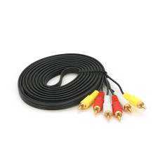 Кабель Audio-Video 3хRCA (тато) => 3хRCA (тато), GOLD connector, CU, круглий, Black, 5,0 м, (Пакет) Q200