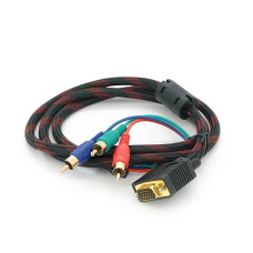 Кабель VGA (тато)-3RCA (тато) 1.5m, Black/Red, обплетення, пакет