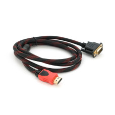 Кабель HDMI (тато)-VGA (тато) 1,5 м, 1 ферит, обплетення, круглий Black/RED, Пакет (працює тільки з конвертором), Q150