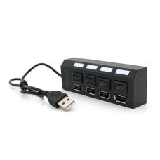 Хаб USB 2.0 4 порти з перемикачами на кожен порт, Black, 480Mbts High Speed, підтримка до 0,5ТВ, живлення від USB, Blister Q100