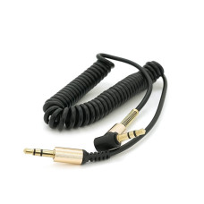 Кабель AUX Audio DC3.5 тато-тато 1.5м пружина, CCA Stereo Jack, (круглий) Black cable, Box