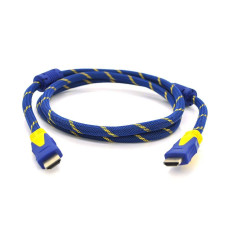 Кабель HDMI-HDMI 1.5m, v1.4, OD-8.0mm, 2 фільтра, обплетення, круглий Blue/Yellow, коннектор Blue/Yellow, (Пакет) Q150