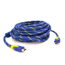 Кабель HDMI-HDMI 20m, v1.4, OD-8.0mm, 2 фільтра, обплетення, круглий Blue / Gold, коннектор Blue-yello, (Пакет) Q25
