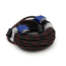 Кабель Merlion VGA 3 + 4, 10m, male to male (тато-тато), OD-8.2mm, 2 ферита, обплетення, круглий Black/Red, коннектор Blue