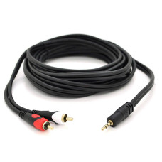 Кабель DC3.5 (тато) => 2хRCA (тато), GOLD Jack, CU, Stereo, круглий, Black, 5,0 м, (Пакет) преміум Q50