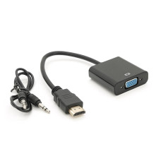 Конвертер HDMI (тато) на VGA (мама) 10cm, Black, 4K / 2K, Пакет + AUDIO Q300