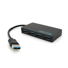 Хаб USB 3.0, 4 порти, плоский, чорний, підтримка до 2TB, кабель 0,14 м, Blister
