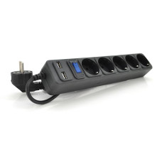 Мережевий подовжувач MERLION B518U, 220В 10А,5 розеток + 2 порти USB 2.1A, 1,8 м, переріз 3х0,75мм, чорний Q50