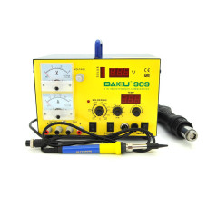 Паяльна станція BAKKU BK-909 цифрова індикація, паяльник + фен, звнутр. БЖ 0-15В 1А (320*298*238) 4,8 кг