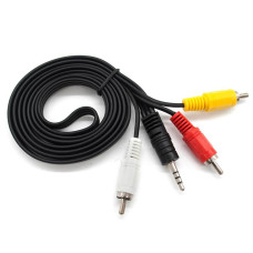 Кабель DC3.5 (тато) => 3хRCA (тато), GOLD Jack, довжина Jack 17мм, CU, круглий, Black, 1,5 м, (Пакет) Q500