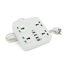Мережевий фільтр ТВ-Т90, 4 розетки + 3 USB, 2 м, перетин 3х0, 75мм, 3000W, White, Box