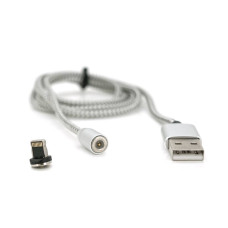Магнітний кабель Ninja USB 2.0 / Lighting, 1m, 2А, індикатор заряду, тканинна оплетка, броньований, знімач, Silver, Blister-Box