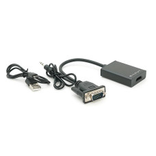 Конвертер VGA to HDTV Adapter + Audio, Black, Full HD 1080P, Blister