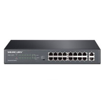 Комутатор POE Mercury SG118PS 16 портів POE 100Мбит + 2 порт Ethernet (UP-Link) 100 Мбіт, БП вбудований, BOX (294*180*44)