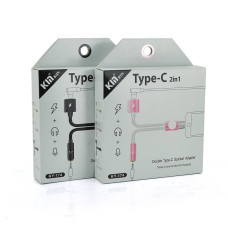 Перехідник 2 в 1 KY-174 Type-C(M) =>Type-C(F) + Jack 3.5mm(F), 5см, Black, Box