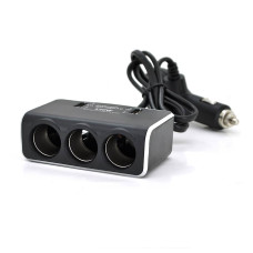 АЗП розгалужувач + вольтметр Olesson 1639, 12V-3 * 12V + 2 * USB, Black, Blister