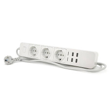 Мережевий фільтр з керуванням через WiFi, 3 Розетки + 4 USB, 2 м, перетин 3х0,75мм, Black / White, Box