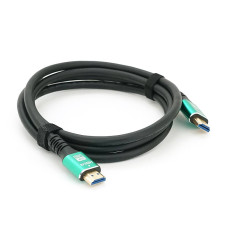 Кабель Merlion HDMI-HDMI 8K Ultra HD (7680x4320P), 1.5m, v2,1, круглий Black, коннектор Blue, Blister-box, Q100