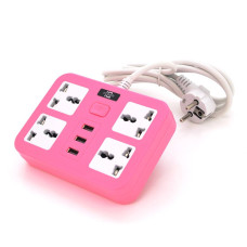 Мережевий фільтр ТВ-Т15, 4 розетки + 3 USB, з перемикачем, 2 м, перетин 3х0, 75мм, 2500W, Pink, Box
