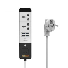 Мережевий подовжувач Senmaxu SMX-088, 2 Universal Socket + 4 USB, 1,5м, White, Box