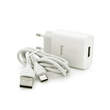 Набір СЗУ 110-240V HOCO C72A+ кабель Type-C, 1xUSB, 2.4A, кабель 1м, White, Blister