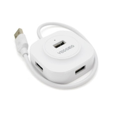 Хаб VEGGIEG V-U2407 USB 2.0 4 порта, 480Mbts, живлення від USB, White, 0,3m, Box