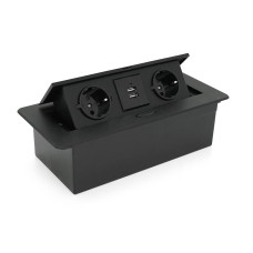 Розетка для підлоги висувна із заземленням J29L, дві розетки + 2 * USB, Input: AC 100-250V 16A, Black