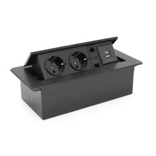 Розетка для підлоги висувна із заземленням J29L, дві розетки + 2 * USB + 2* RJ45, Input: AC 100-250V 16A, Black