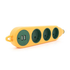 Колодка для подовжувача 3 гнізда + 2USB без заземлення 16A 220V, Orange, Q100