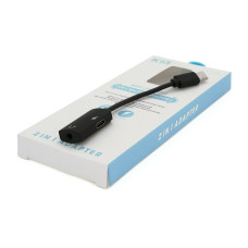 Перехідник KIN KY-203 Type-C(M) =>Type-C(F) + Jack 3.5mm(F), 5см, Black, Box