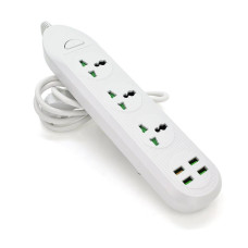 Мережевий фільтр ТВ-Т16, 3 розетки + 4 USB, 2 м, перетин 3х0,75мм, 3000W, White, Box
