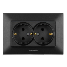 Розетка Panasonic Arkedia Slim подвійна із заземленням, чорна