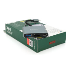 Конвертор iKAKU KSC-750 SHIXIN 3 in 1 (Type-C(тато)to HDM(мама)+USB 3.0(мама)+PD(мама) 10cm, Silver, Box