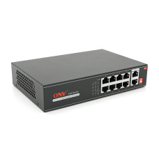 8ми портовий PoE комутатор з автоперезапуском ONV-H1108PLD, 8хРоЕ 100 Мбіт + 2хUplink 100 Мбіт до 250м, IEEE802.3af/at, загальна потужність 120Вт
