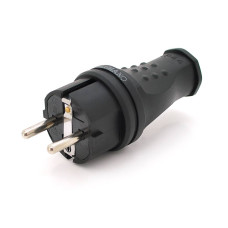 Вилка Євро із заземленням пряма, розбірна, каучук, Premium,IP44, 16А 220V, колір чорний, Q30
