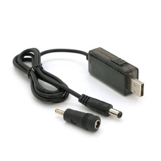 Кабель для роутера 5.5/2.5mm(M)=> USB2.0 (Out:12V/9V)+перехідник 5.5/2.5mm(F)=> 3.5*2.0(M), 1м, Black, OEM
