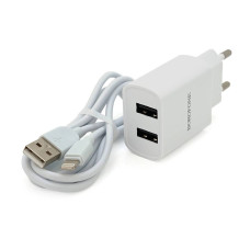 Набір BOROFONE BA53A СЗУ 2xUSB+ кабель Lighting, 2.1A, 1м, White, Blister