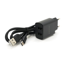 Набір BOROFONE BA53A СЗУ 2xUSB+ кабель Type-C, 2.1A, 1м, Black, Blister-box