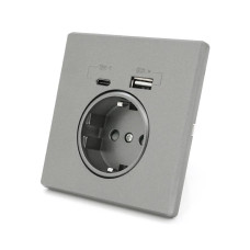 Розетка врізна із заземленням, Input: AC:110-250V/16A, Type-C/USB-виходи, Gray