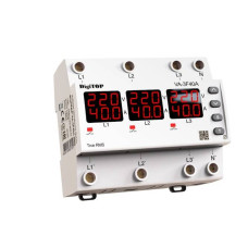 Реле напруги та струму дворежимне одно/трифазне VA-3F40A M6R на DIN-рейку, 3*40А, 3*8500Вт, 120-270В, шестимодульне з індикатором напруги