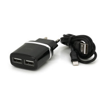 Набір СЗУ 110-240V HOCO C12 + кабель Lighting, 1xUSB, 2.4A, кабель 1м, Black, Blister