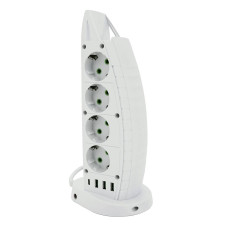 Мережевий фільтр F14, 8 розеток EU+3 USB+Type-C, кнопка включення з індикатором, 2 м, 3х0,75мм, 2500W, White, Box