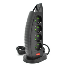 Мережевий фільтр F14, 8 розеток EU+3 USB+Type-C, кнопка включення з індикатором, 2 м, 3х0,75мм, 2500W, Black, Box