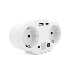 Розетка двійник із заземленням HHT609W, USB+Type-C, 3.4А, зашита від перевантаження, White