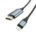 Конвертер Hoco UA15 HDMI (тато)-Lighting (тато) 2м, обплетення, круглий Black/Gray, Box