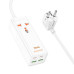 Мережевий фільтр HOCO AC10A на 1 розетку + 2 USB + 2 USB-C, 65W, кабель 1,5 м, 220В, White, Box