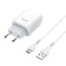 Набір СЗУ 110-240V HOCO C73A+ кабель Type-C, 2xUSB, 2.4A, кабель 1м, White, Blister