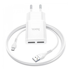 Набір СЗУ 110-240V HOCO C88A + кабель Micro, 2xUSB, 2.4A, кабель 1м, White, Box
