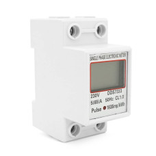 Однофазний електронний лічильник на DIN-рейку, 220V, LCD + підсвічування, відображення V, A, kW (35х65х78мм)